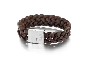 Bracelet Braided Leather & Steel  - 7FB-0045