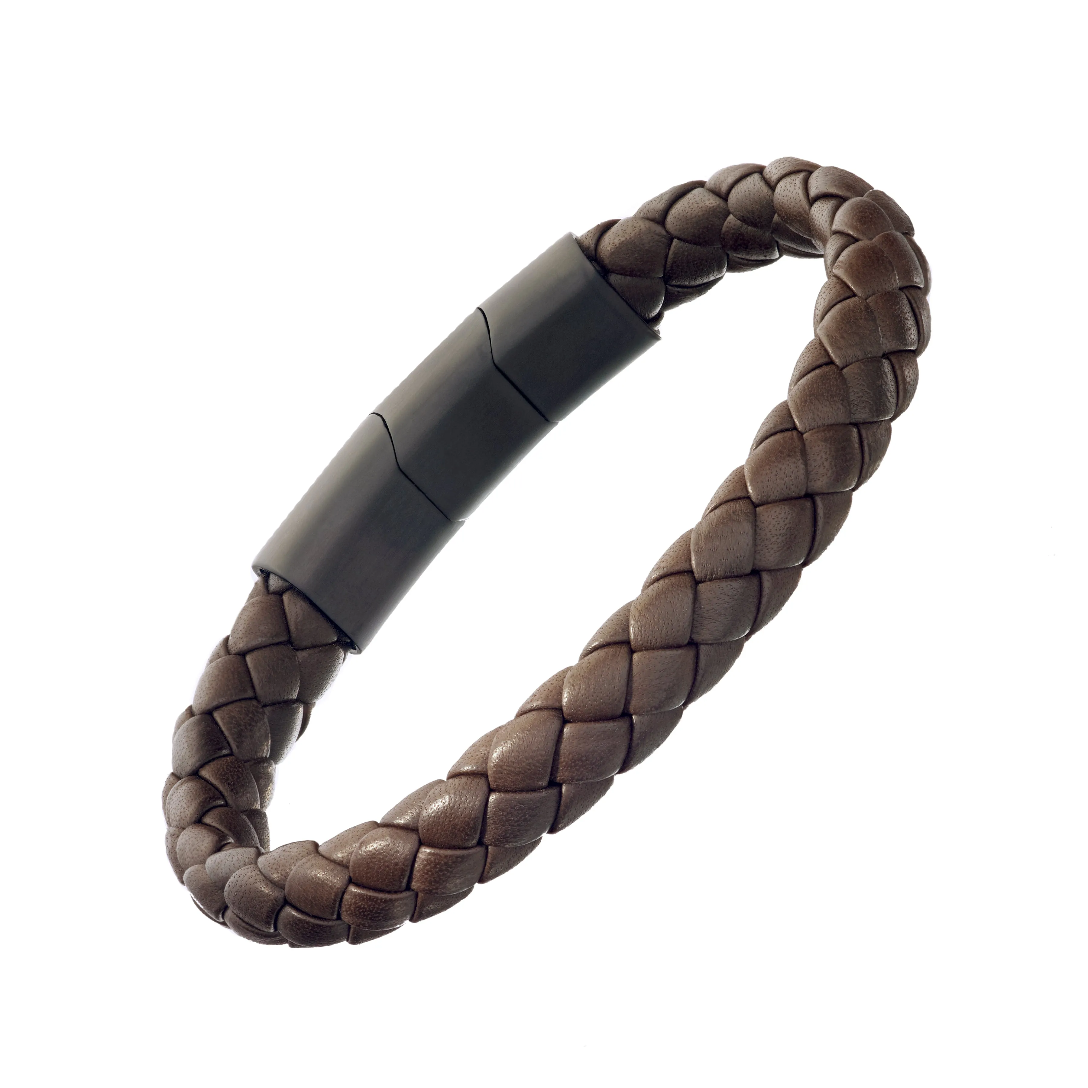 Braided Girth Leather Bracelet Steel