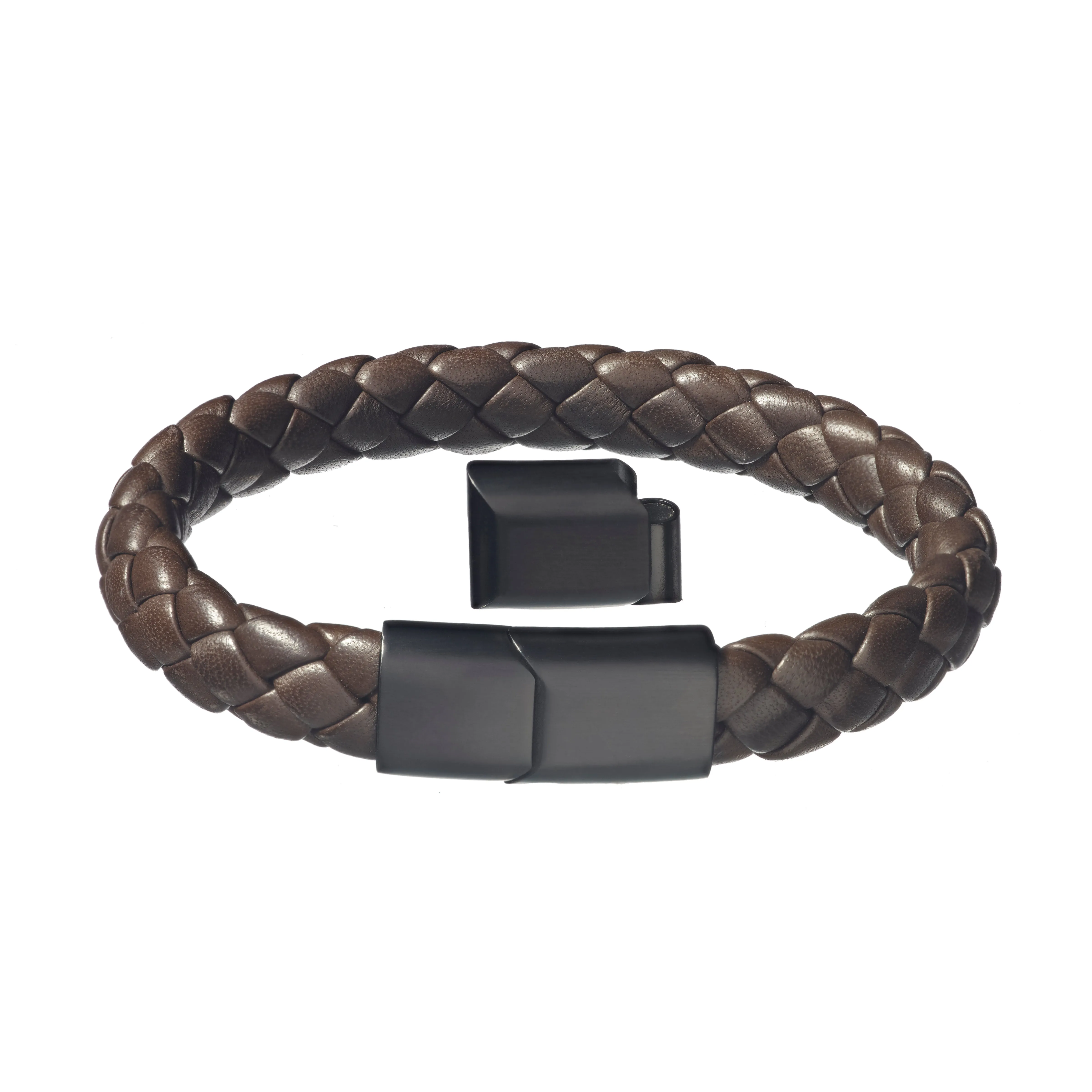 Braided Girth Leather Bracelet Steel