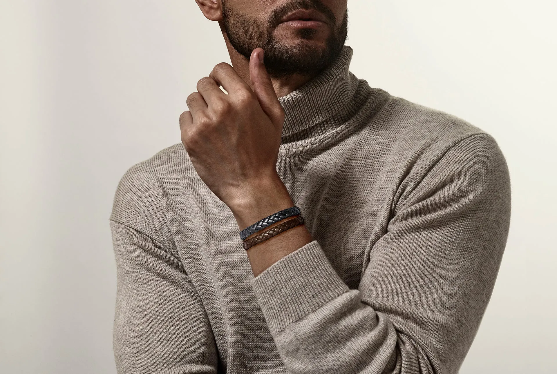 Braided Girth Leather Bracelet Steel