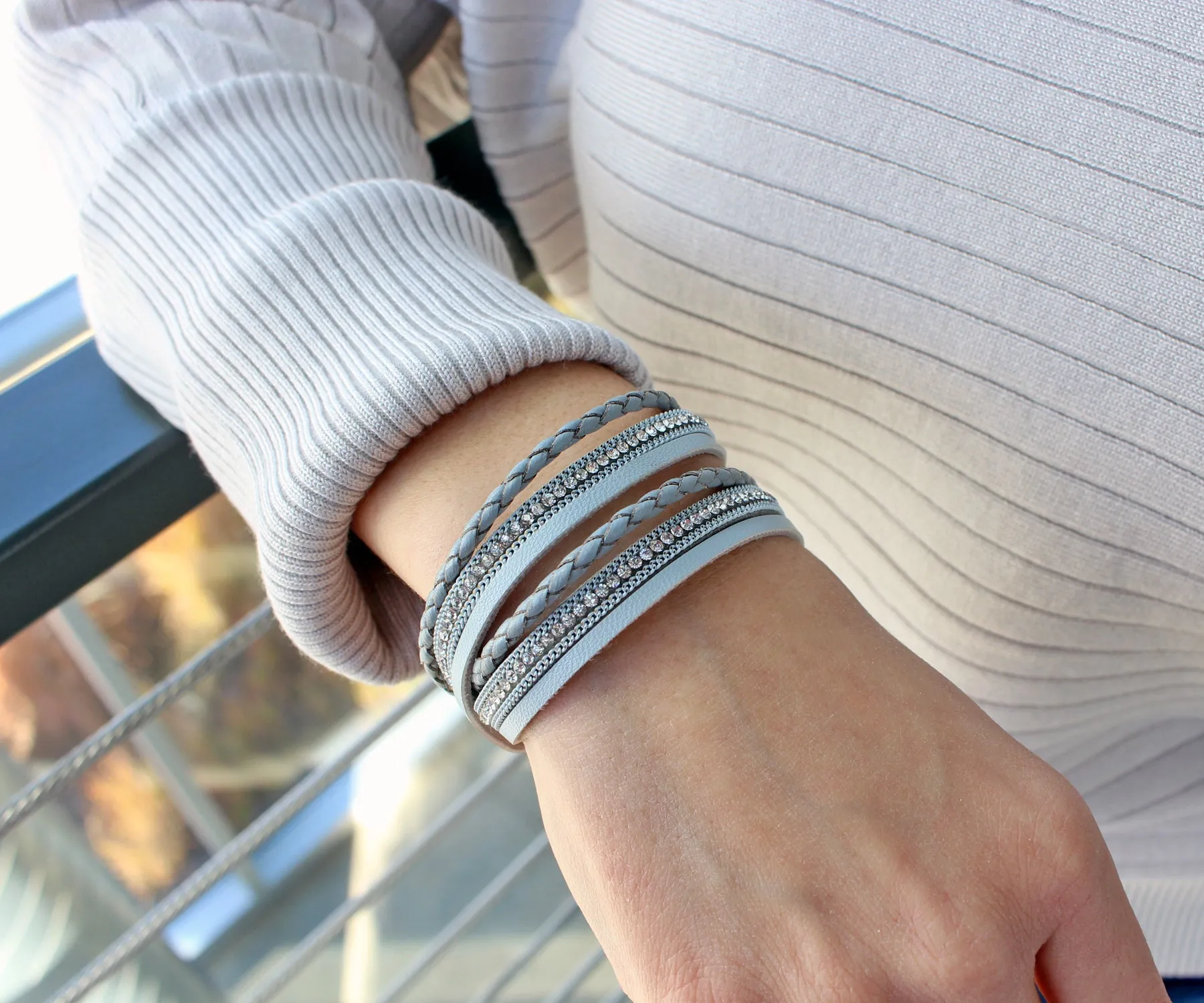 Braided Gray Sparkly Bracelet