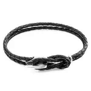 Braided Leather & Silver Coal Black Bracelet