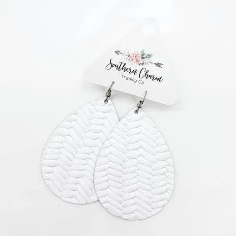 Braided Leather Earring- White