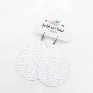 Braided Leather Earring- White