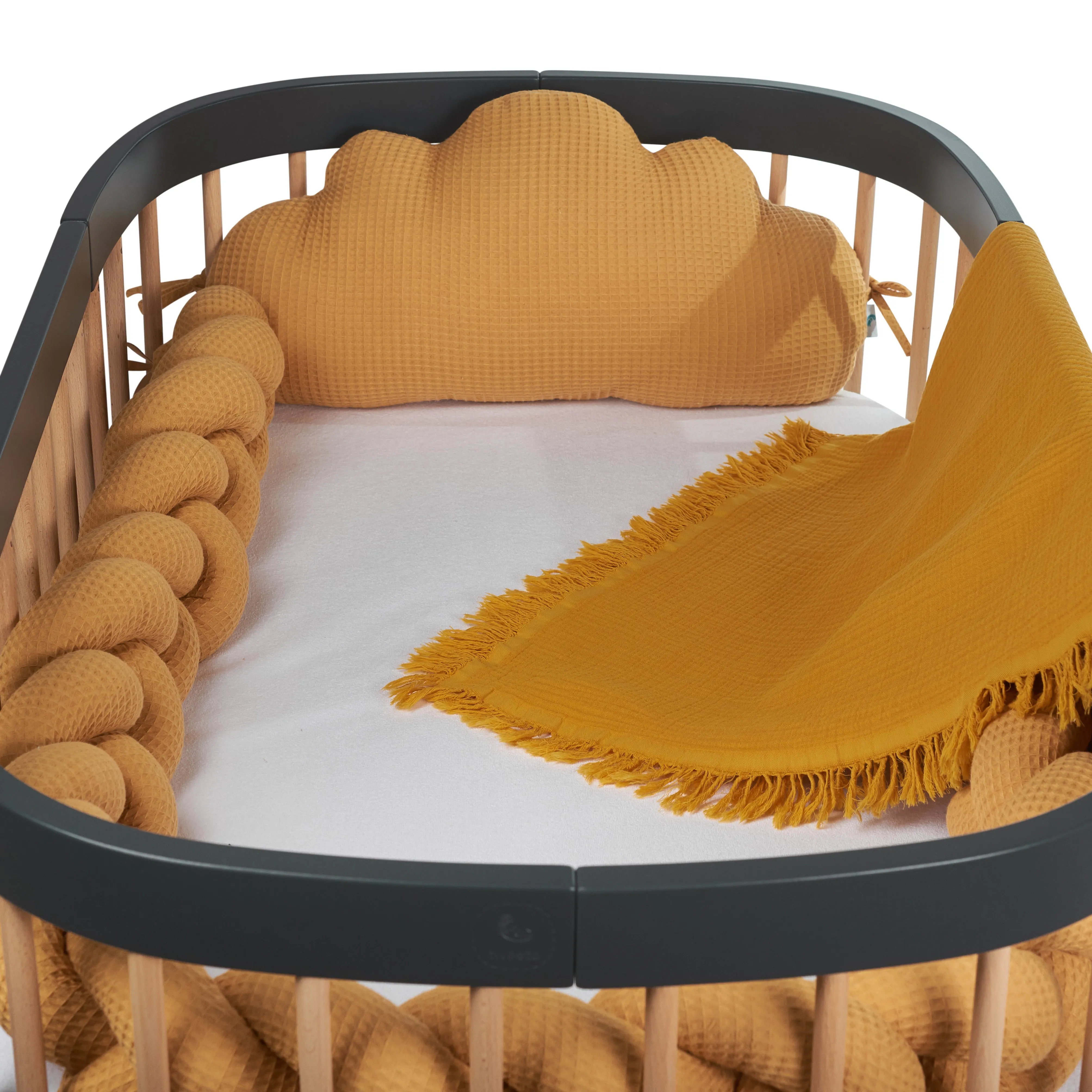 Braided Protective Cot Bumper - mustard yellow