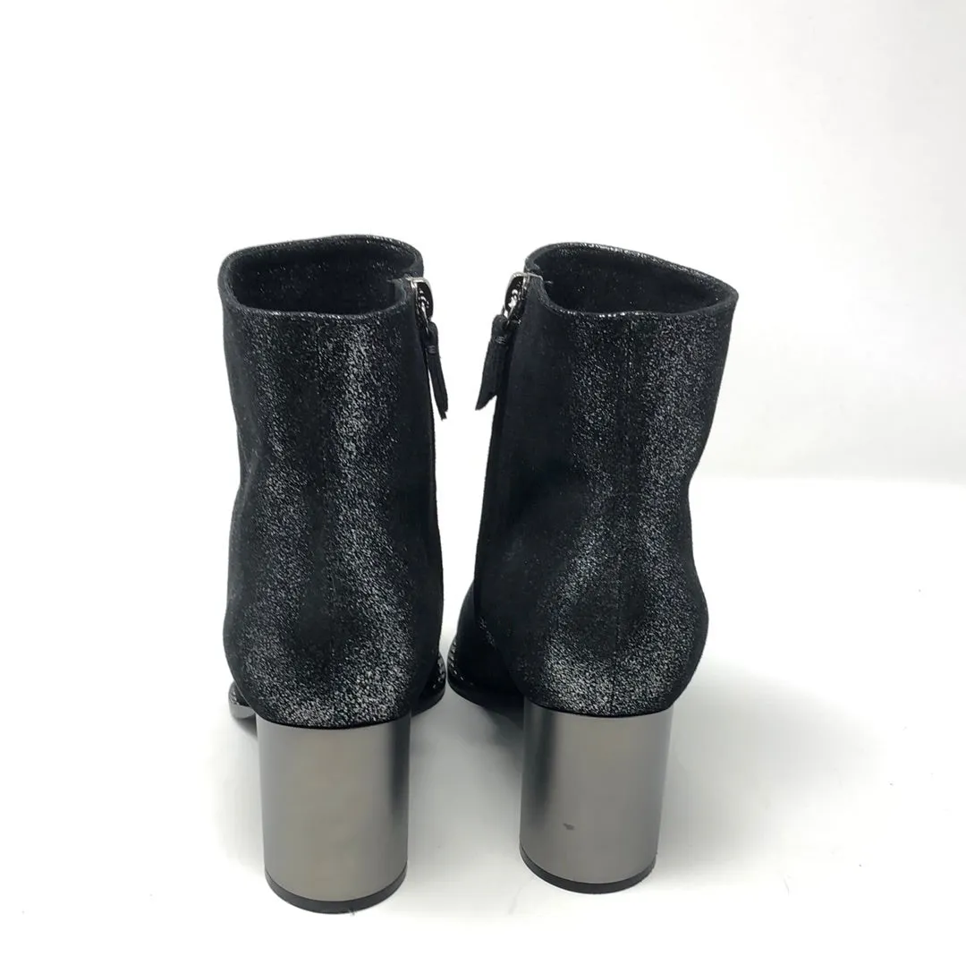 CASADEI Black Shiny Pointed Toe Side Zip Bootie