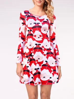Casual Christmas Printed Dress Long Sleeve Dress