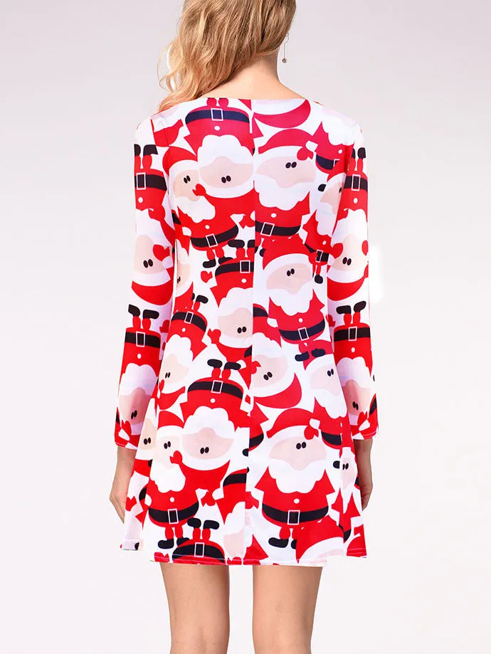 Casual Christmas Printed Dress Long Sleeve Dress