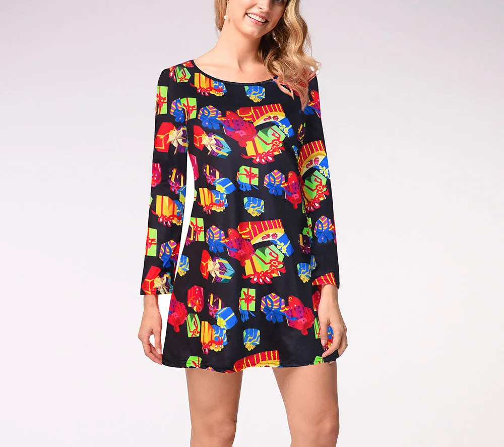 Casual Christmas Printed Dress Long Sleeve Dress