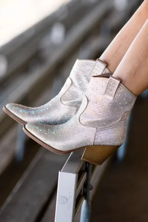 Champagne Rhinestone Point Toe Western Bootie