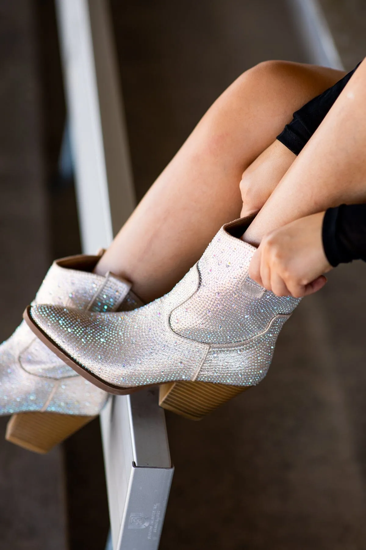 Champagne Rhinestone Point Toe Western Bootie
