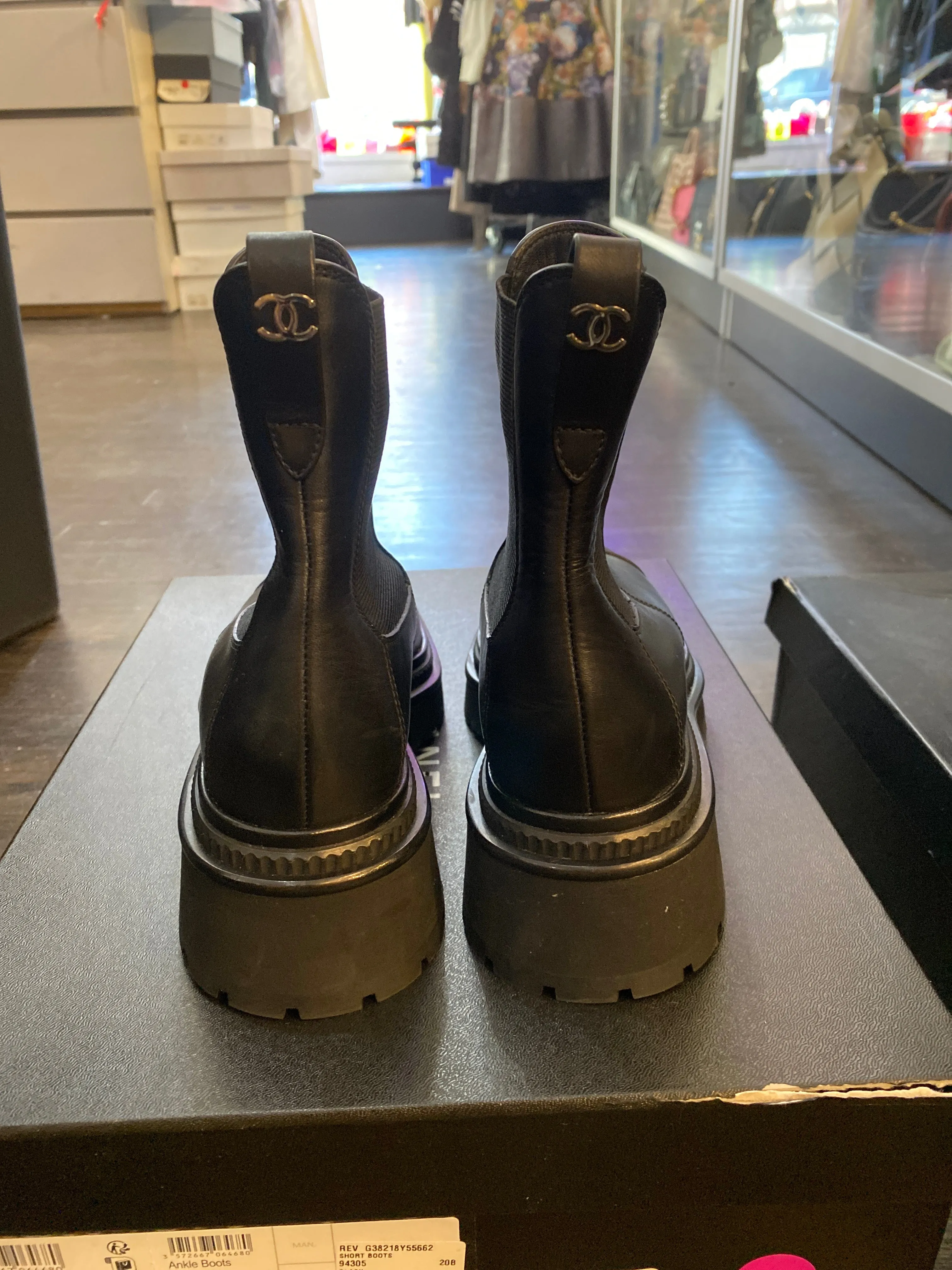 Chanel Boaci Calfskin and Patent Calfskin Leather Tow Slide On Boot