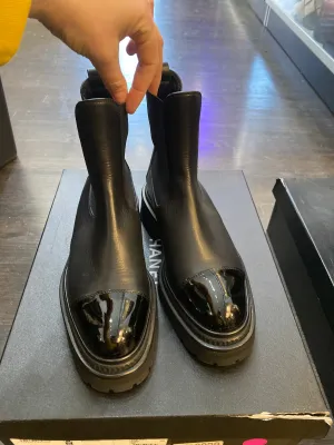 Chanel Boaci Calfskin and Patent Calfskin Leather Tow Slide On Boot
