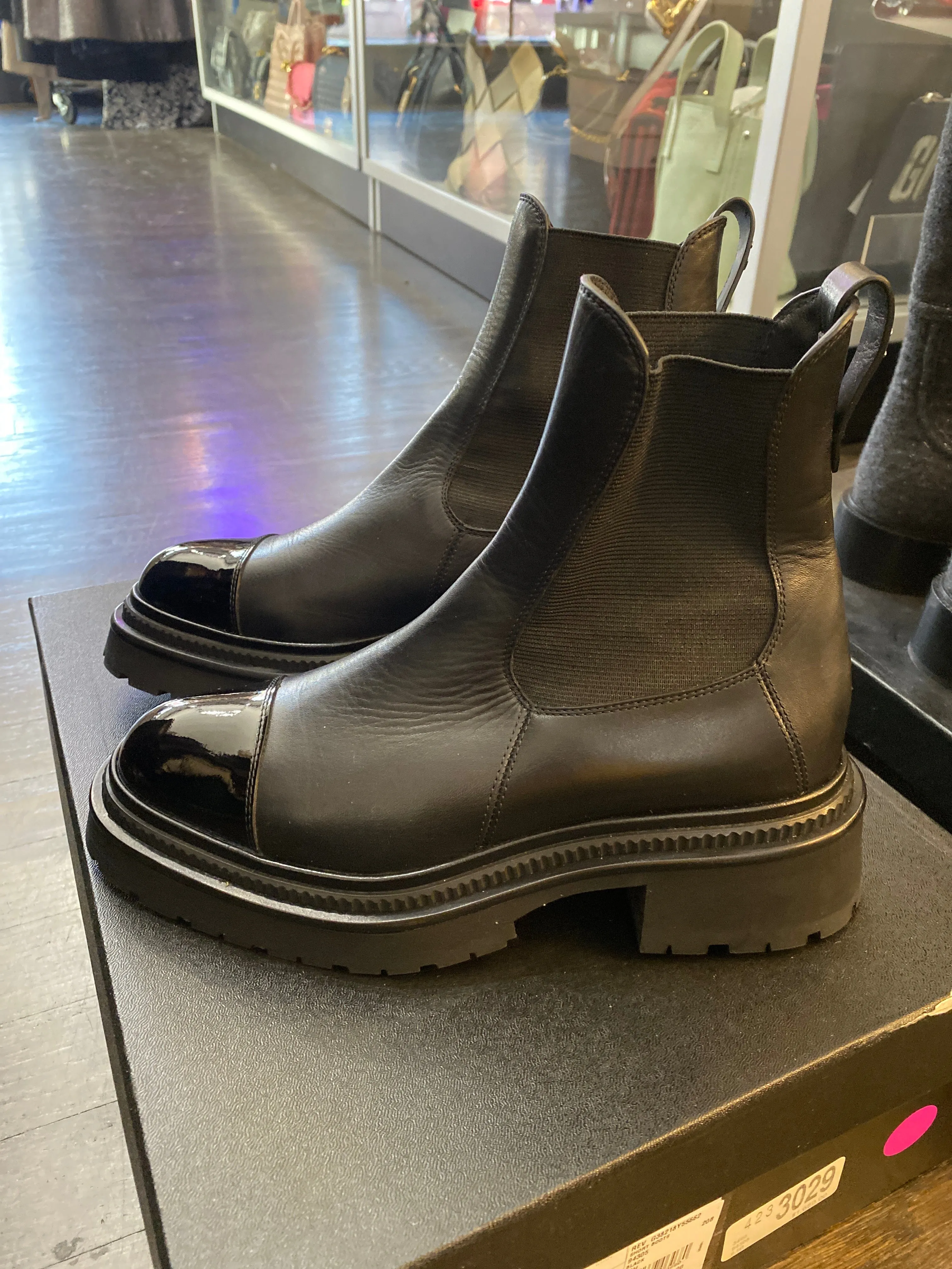 Chanel Boaci Calfskin and Patent Calfskin Leather Tow Slide On Boot