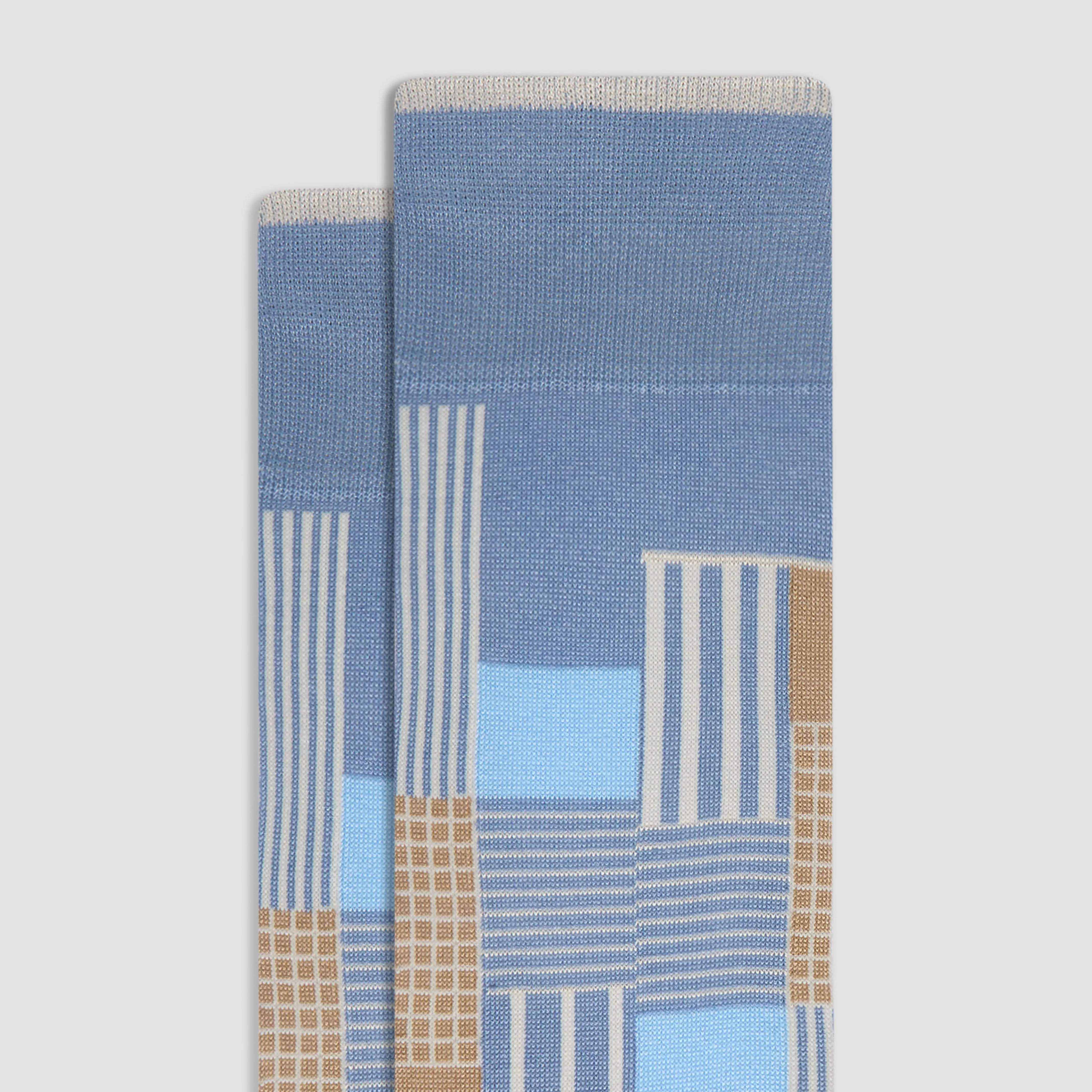Check-Stripe Mid-Calf Socks