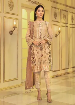 Chiffon embroidered women eid dress 2020 in dune beige color # P2488