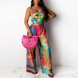 Colorblock Printed Sleeveless Jumpsuit