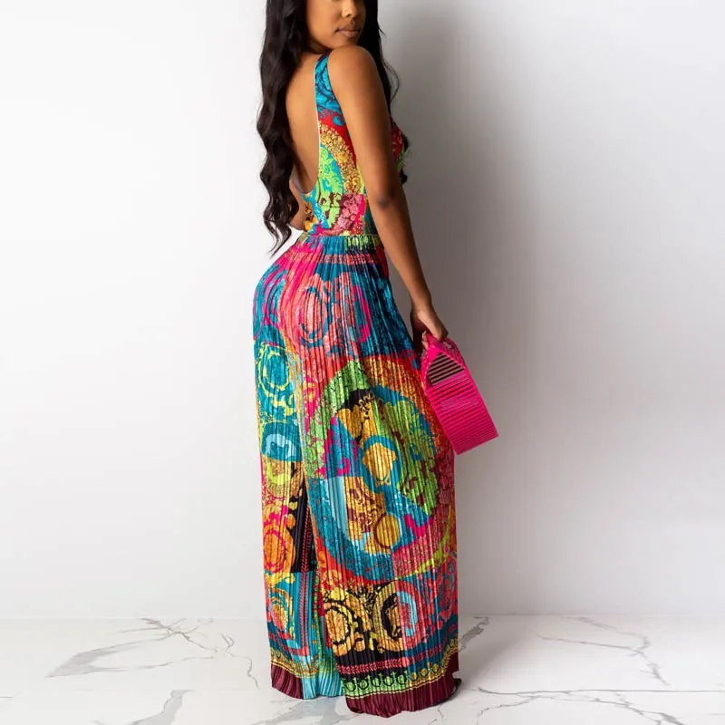 Colorblock Printed Sleeveless Jumpsuit