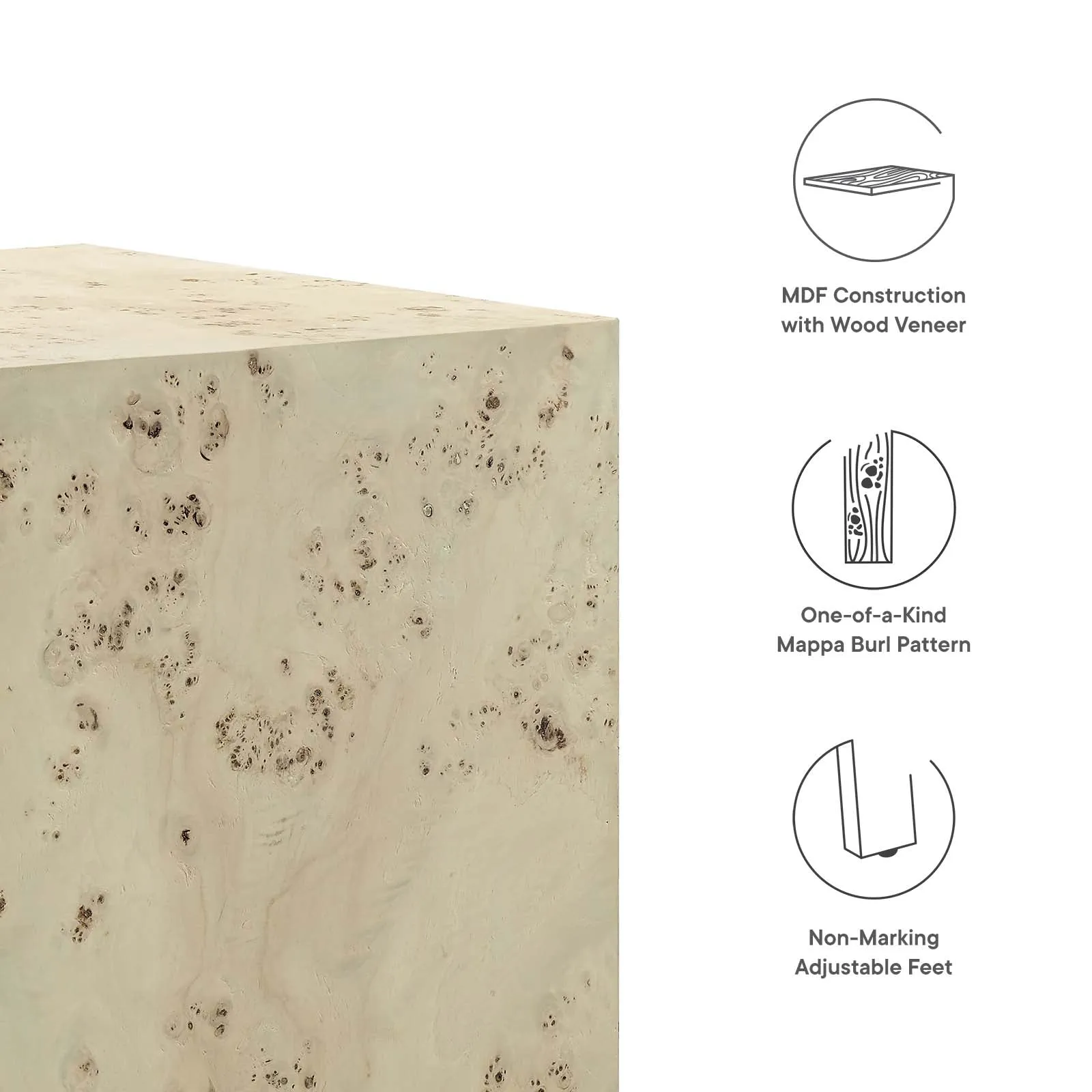 COSMOS SQUARE BURL WOOD SIDE TABLE