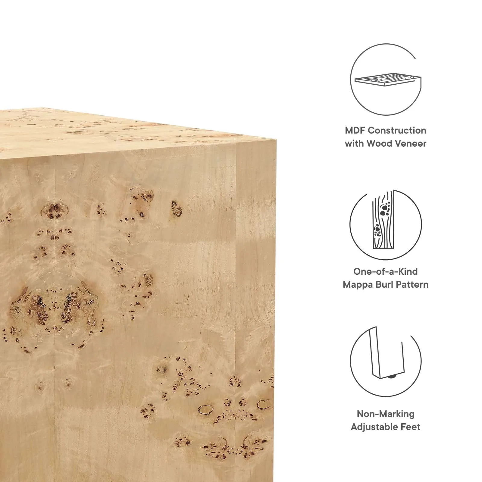 COSMOS SQUARE BURL WOOD SIDE TABLE