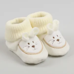 Cream Booties - with embroidered bunny - Newborn to 6 months