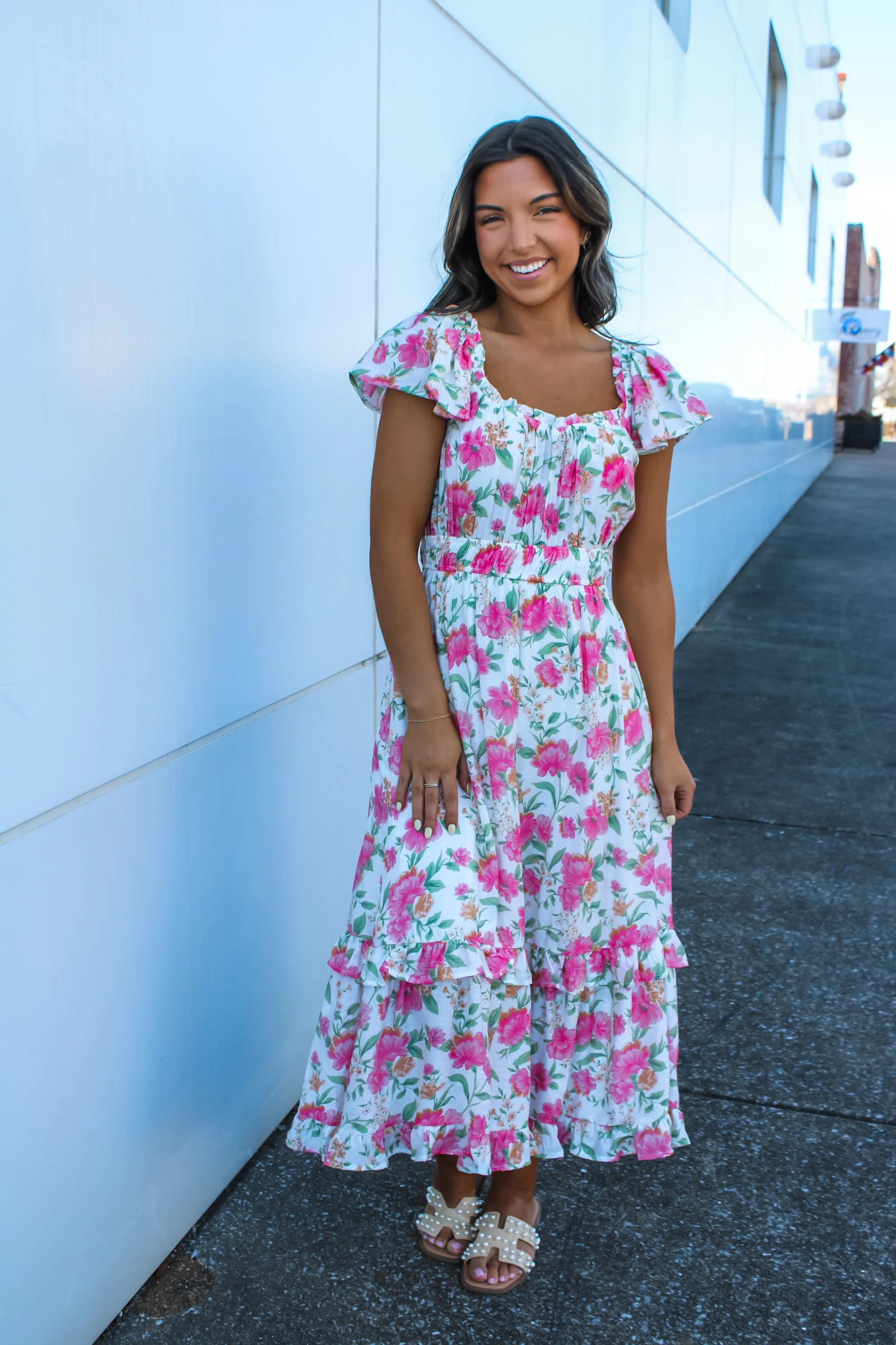 Daffodil Delight Ruffle Dress • Pink Floral