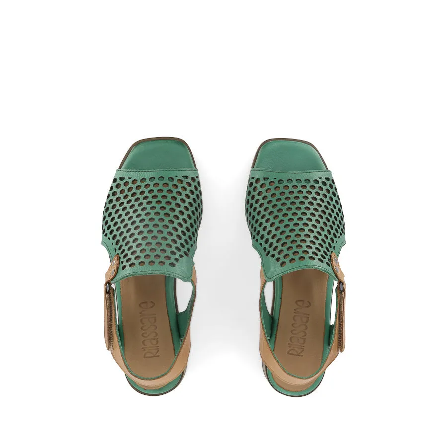 DENISE - GREEN/TAN LEATHER
