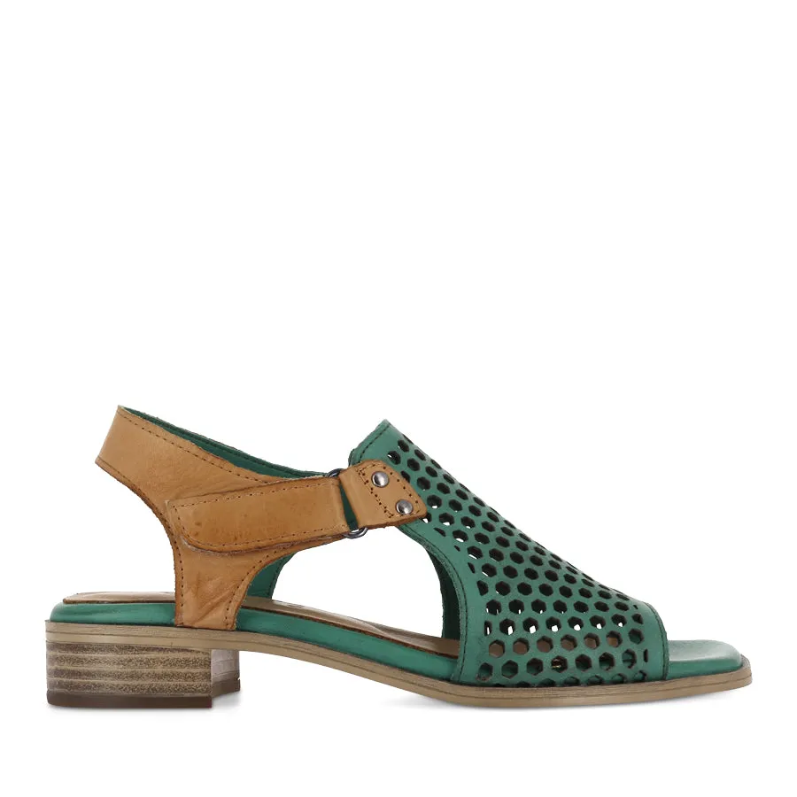 DENISE - GREEN/TAN LEATHER