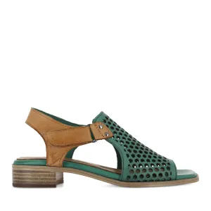 DENISE - GREEN/TAN LEATHER
