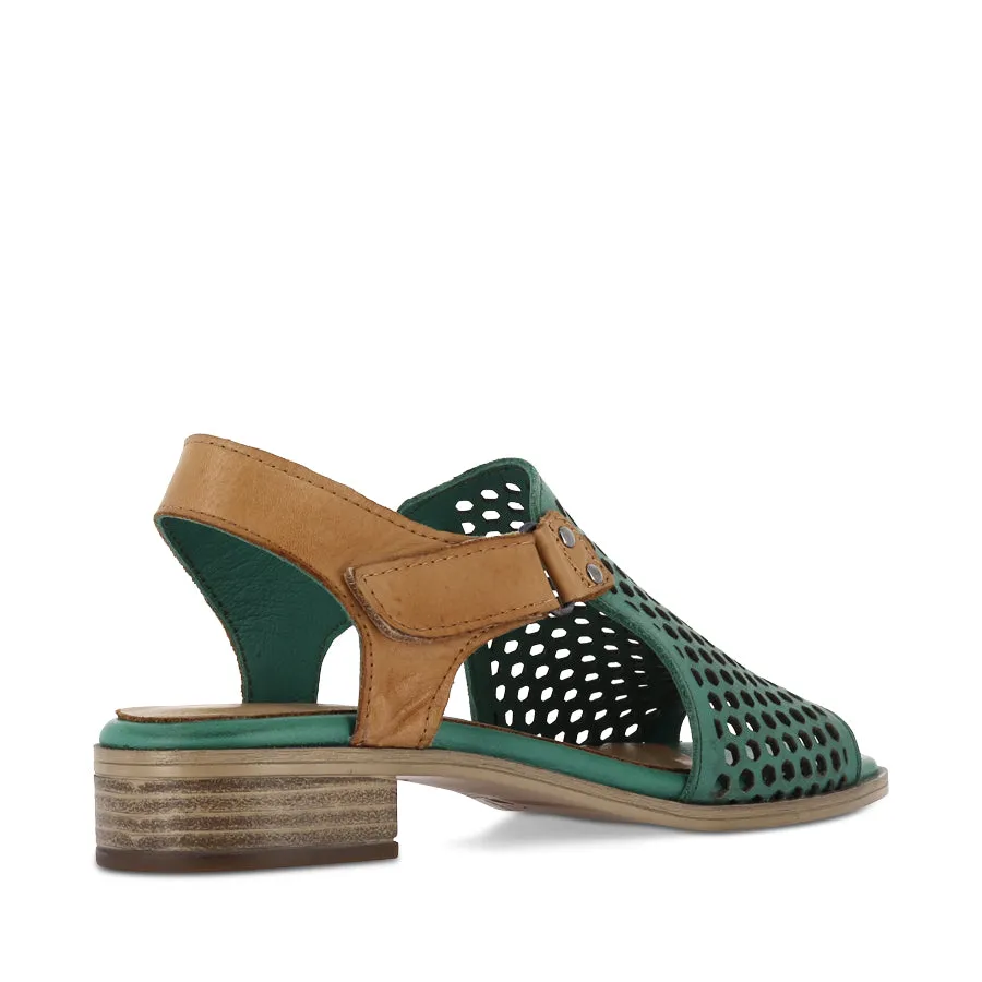 DENISE - GREEN/TAN LEATHER