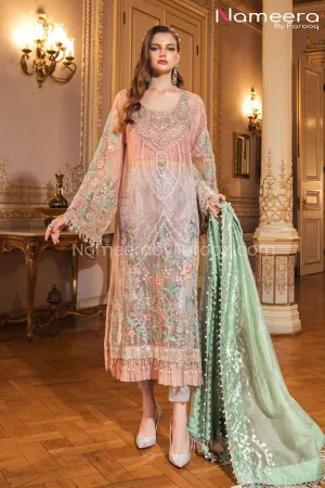 Designer Chiffon Party Dress with Embroidery Online #BB154
