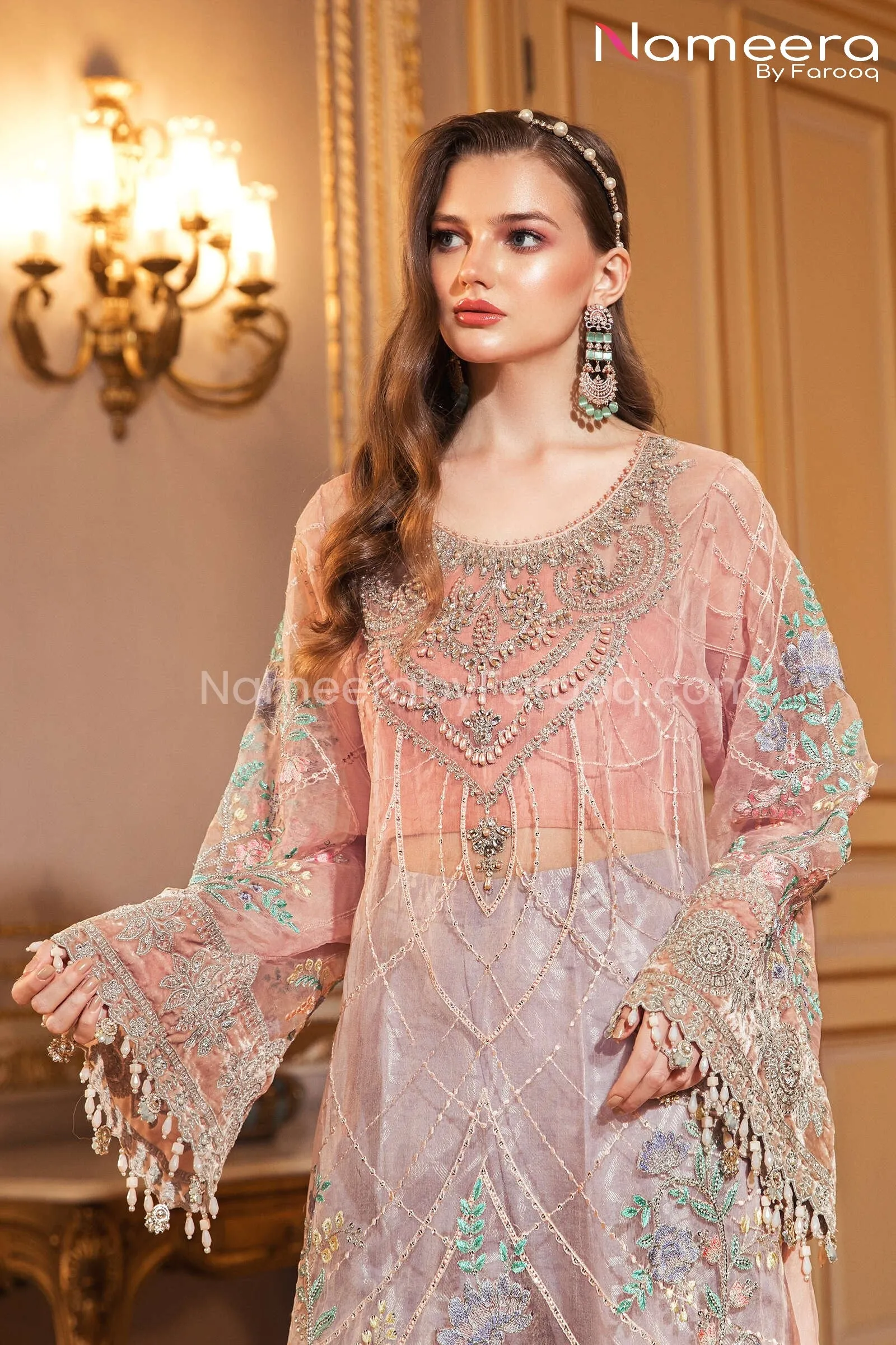 Designer Chiffon Party Dress with Embroidery Online #BB154