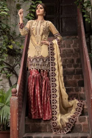 Designer Gharara Shirt for Party in Skin and Maroon Color #M0031