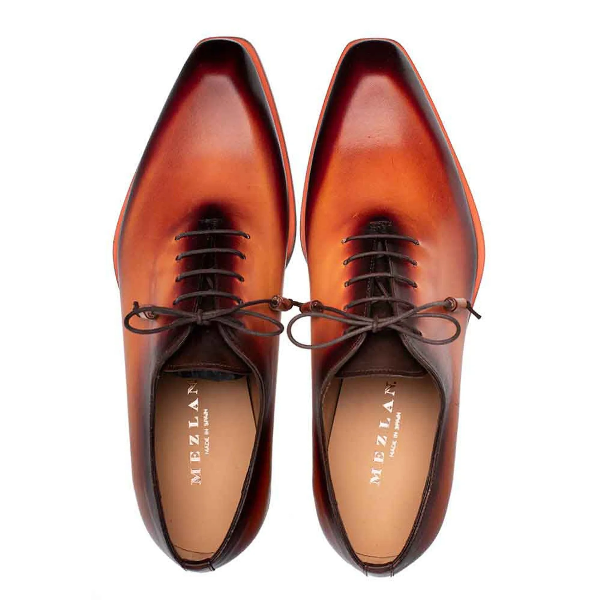 Dietro Oxford New Tan Whole Cut Angular Patina Finish Calfskin Shoes By Mezlan Made In Spain Brand