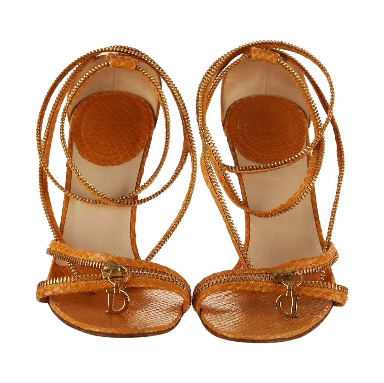 Dior Orange Snakeskin Zipper Heels