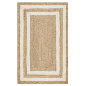 Double White Trim Natural Rectangular Hand Braided Jute Rug