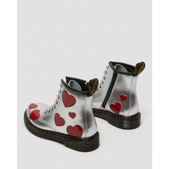 Dr. Martens Toddler 1460 GLITTER STAR PATENT LACE UP BOOTS Valentines's day 10