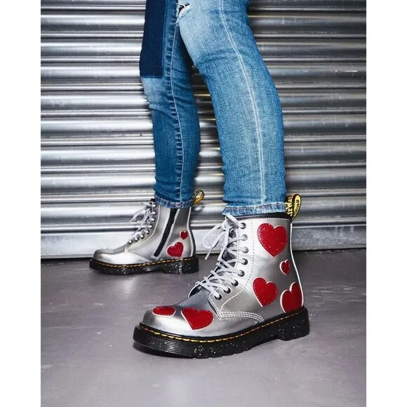 Dr. Martens Toddler 1460 GLITTER STAR PATENT LACE UP BOOTS Valentines's day 10