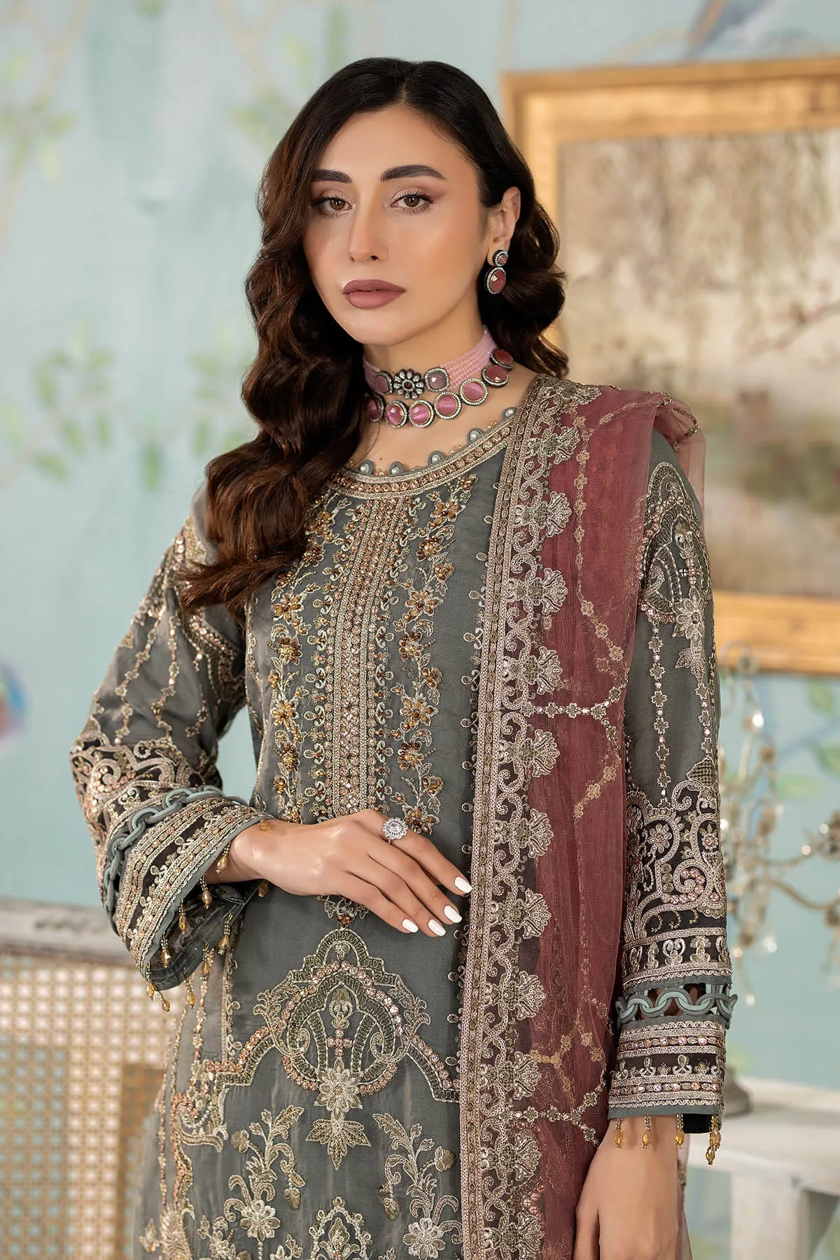 Embellished Kameez and Trouser Pakistani Party Dress
