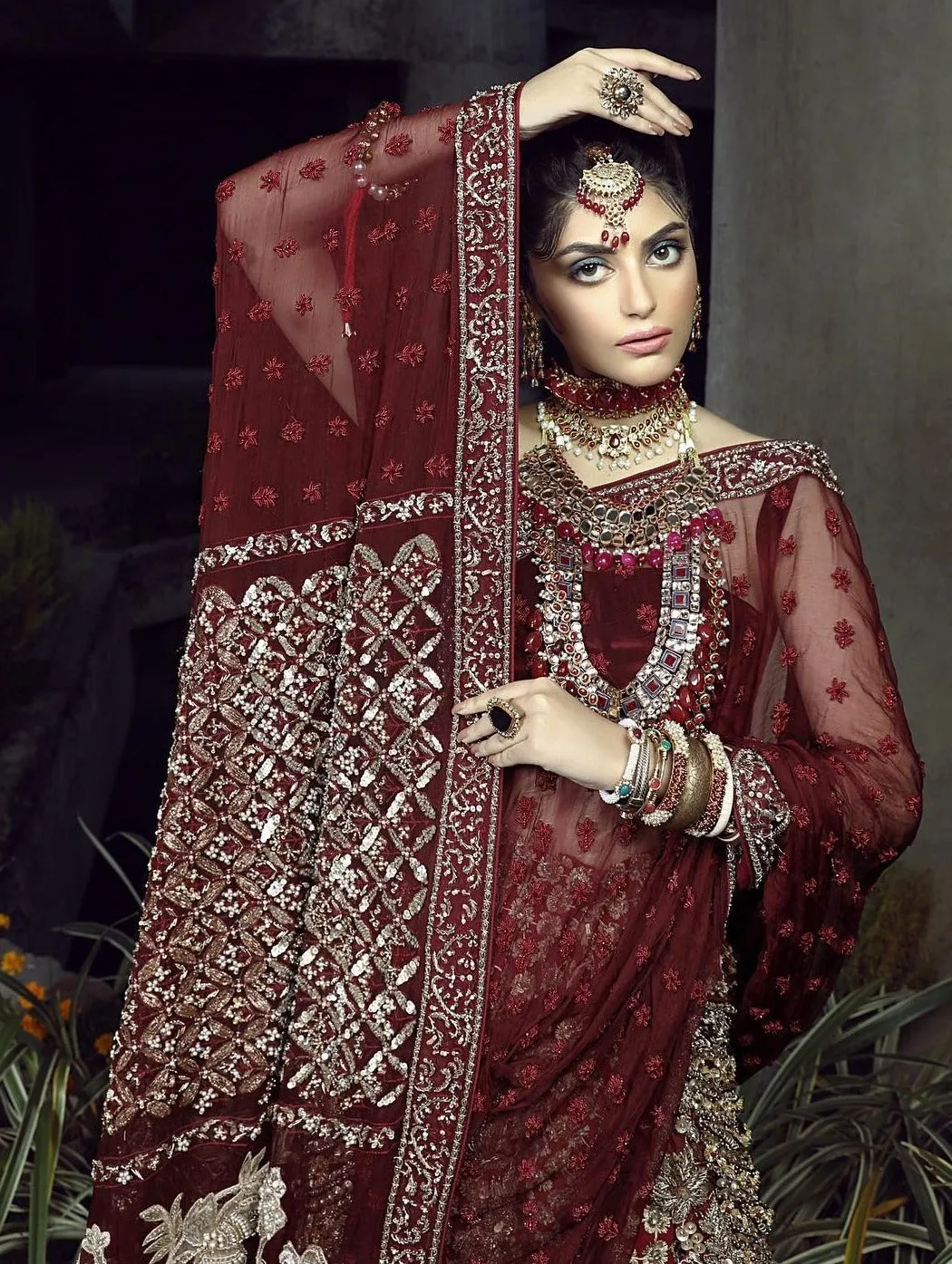 Embellished Maroon Pant Saree for Wedding Party #BN1278