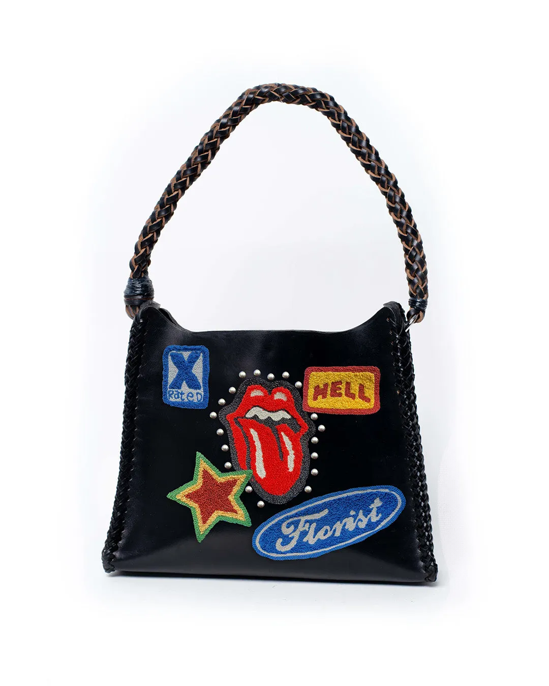 Embroidered multi patch Pyramid Bag