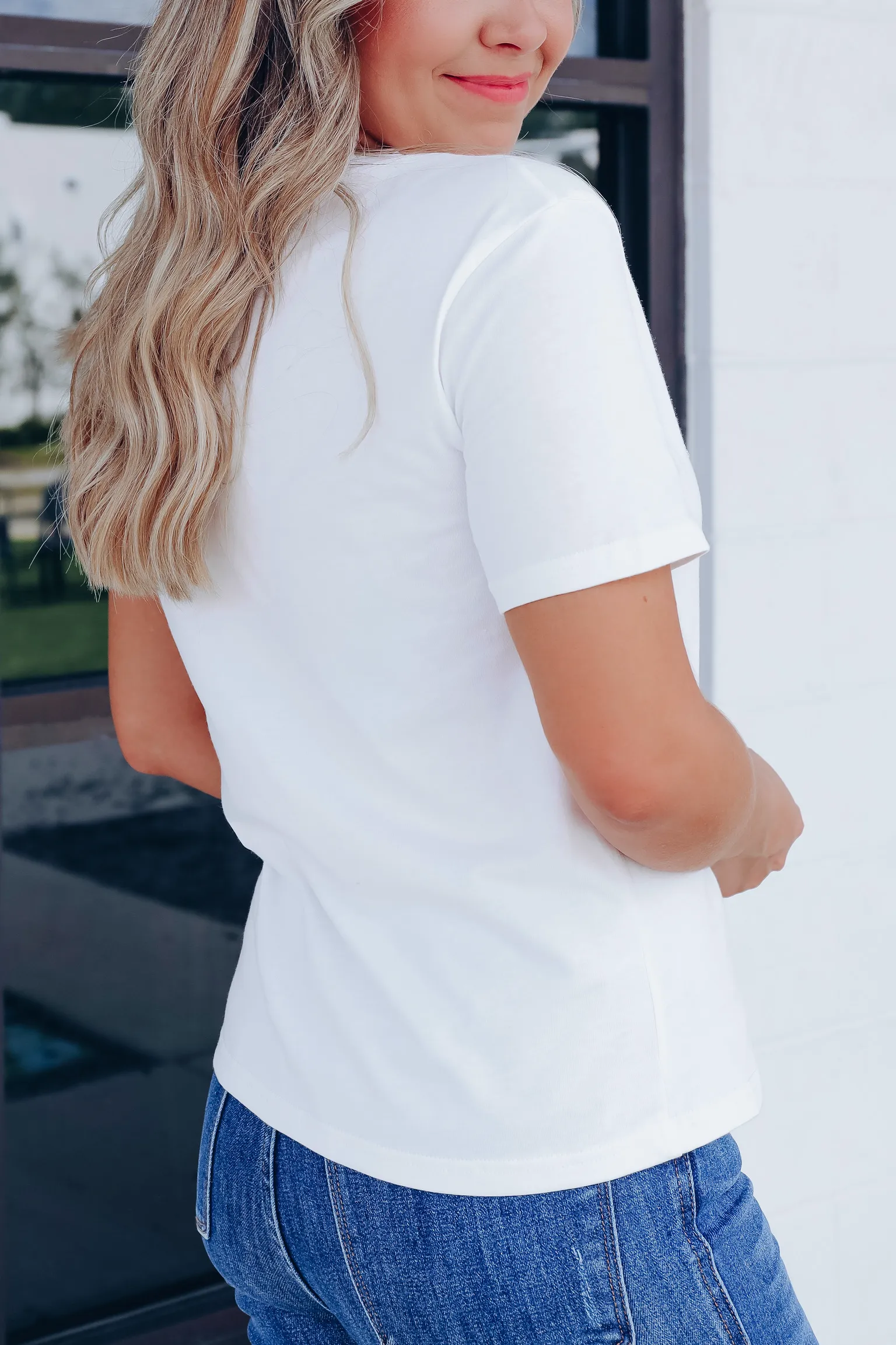 EXTRA Rhinestone Graphic Tee Top - White/Pink
