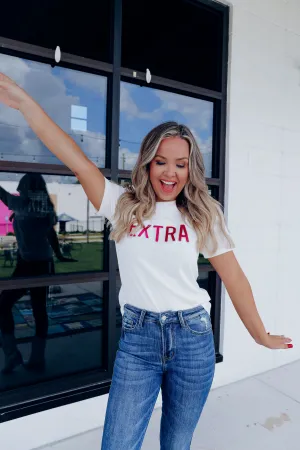 EXTRA Rhinestone Graphic Tee Top - White/Pink