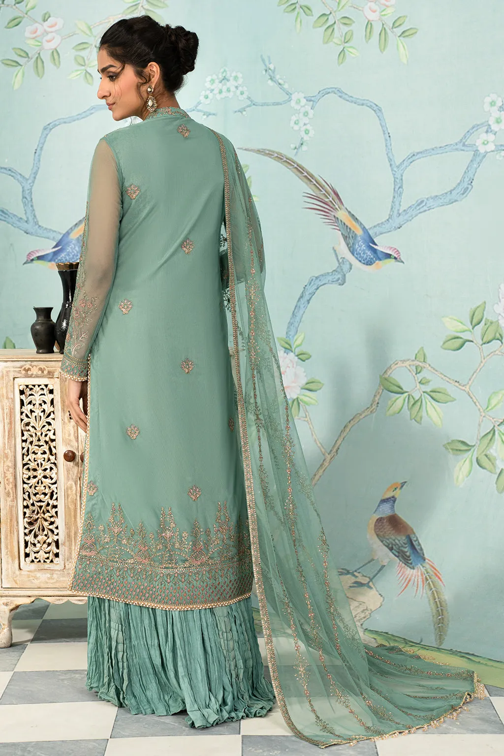 Ferozi Embroidered Pakistani Party Wear Gown Style Sharara Kameez