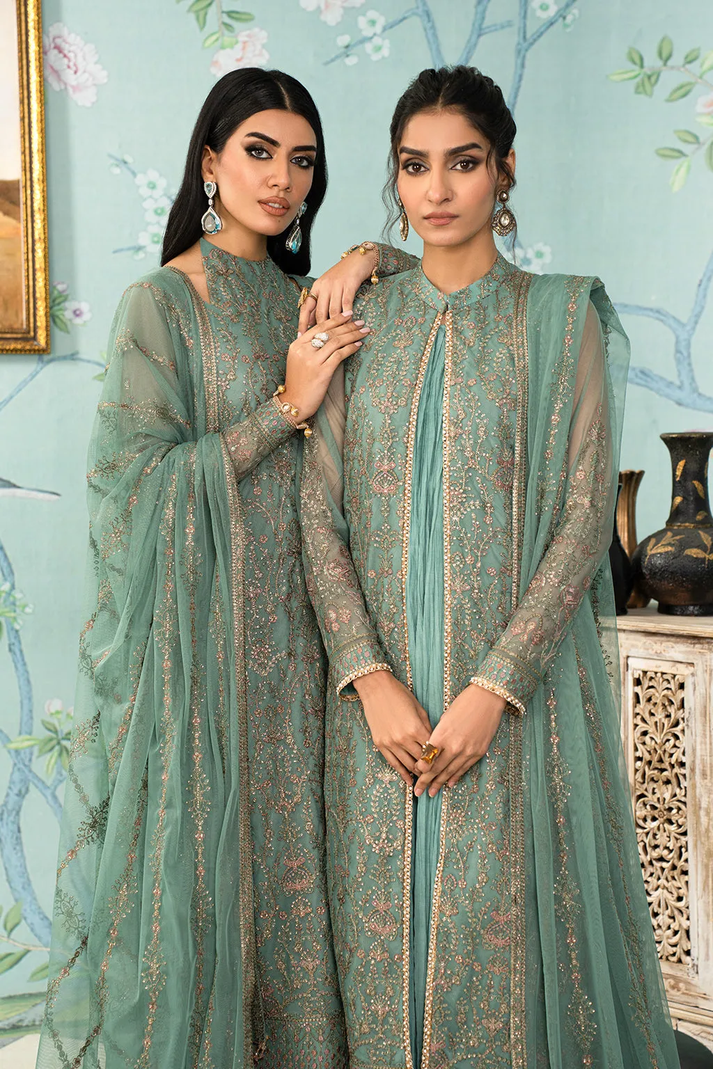 Ferozi Embroidered Pakistani Party Wear Gown Style Sharara Kameez