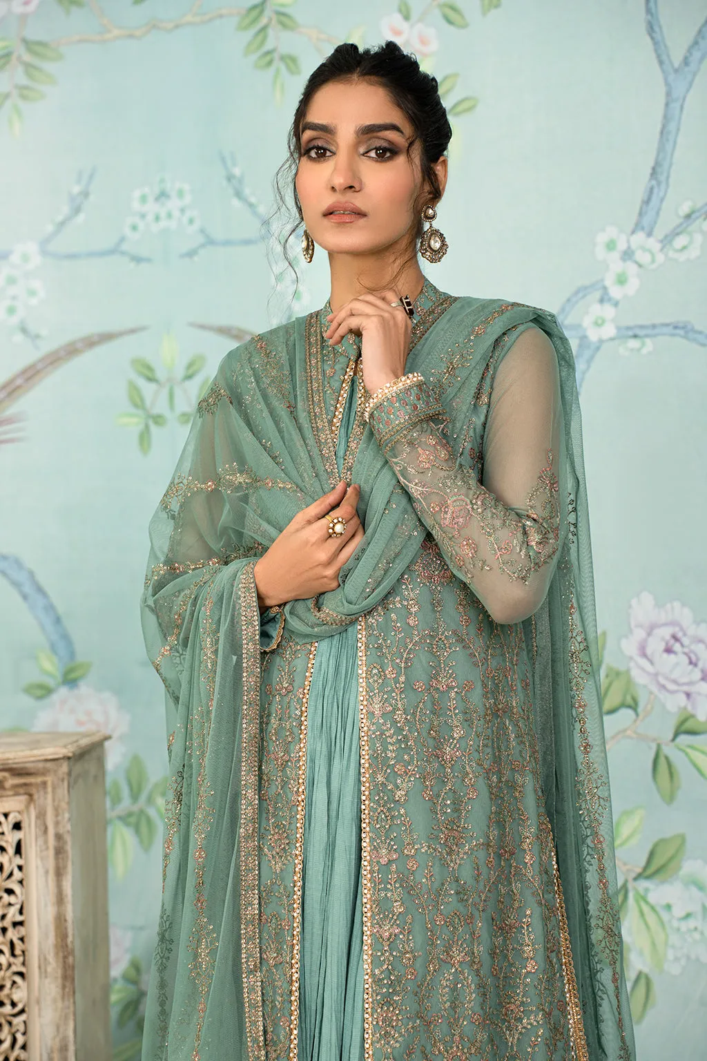 Ferozi Embroidered Pakistani Party Wear Gown Style Sharara Kameez