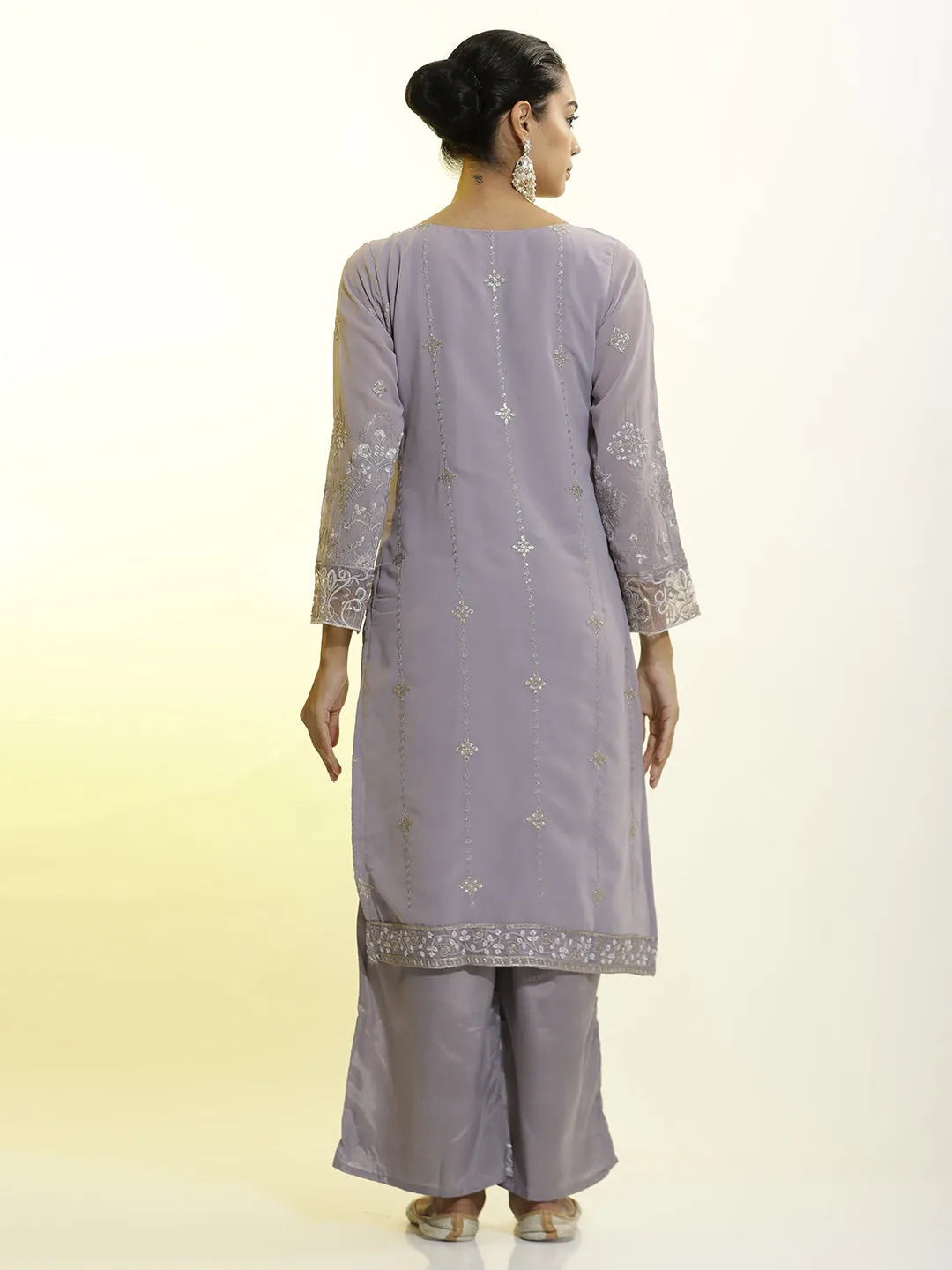 Festive Embroidered Georgette Party Wear Kurta Set With Dupatta