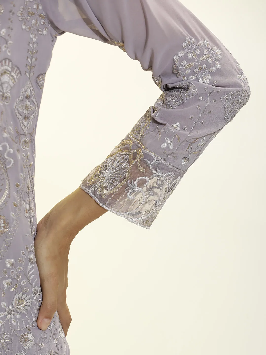 Festive Embroidered Georgette Party Wear Kurta Set With Dupatta
