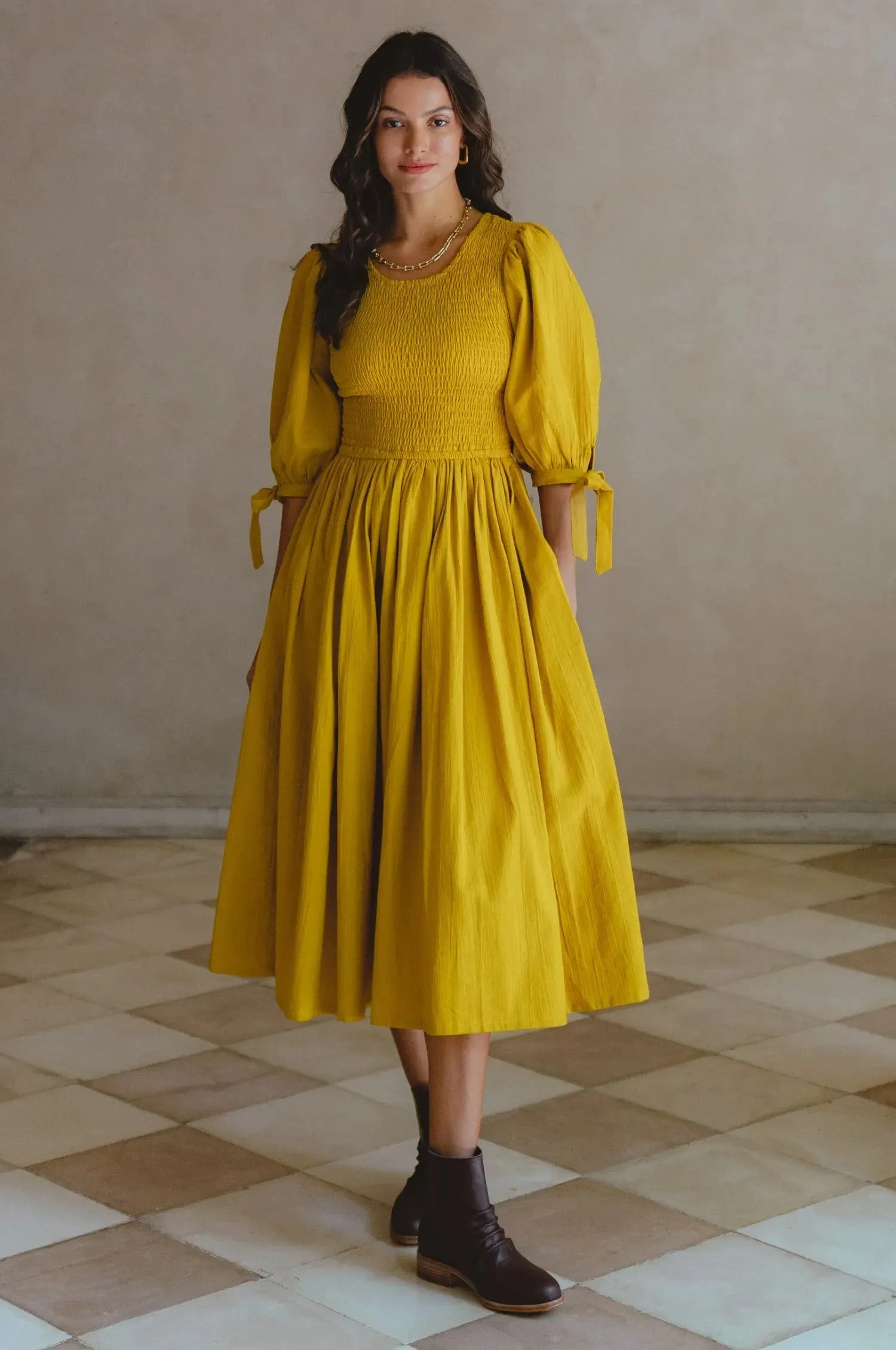 Freya Smocked Linen Midi Dress by Bali ELF