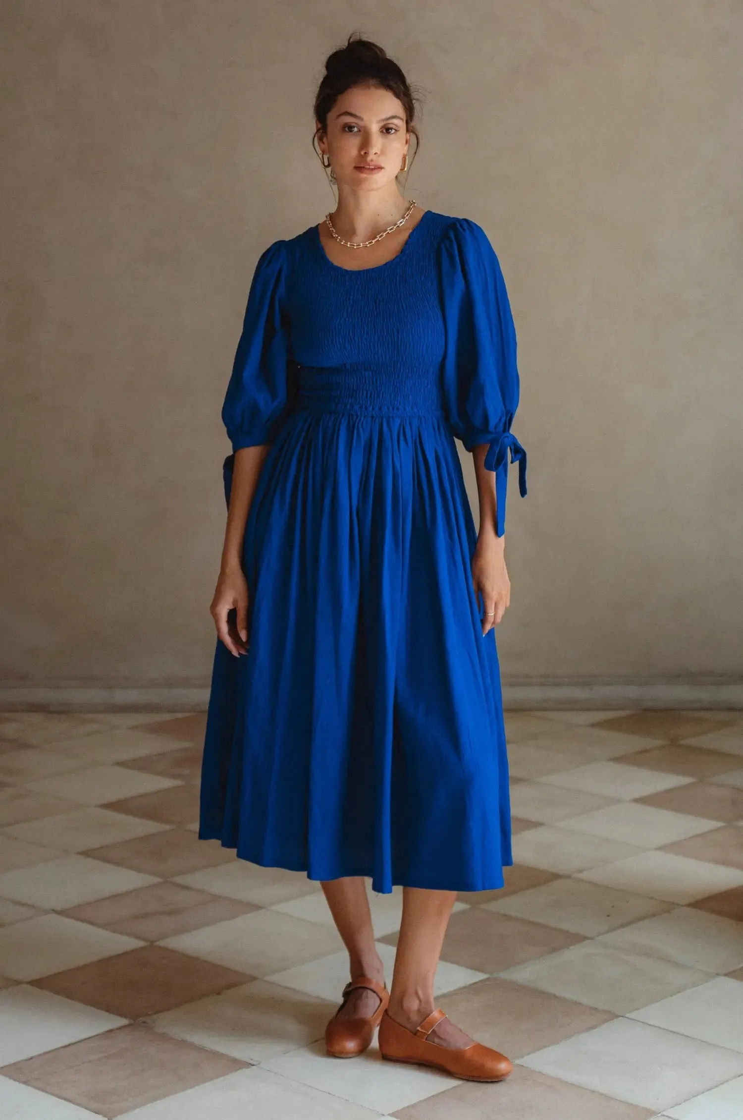Freya Smocked Linen Midi Dress by Bali ELF